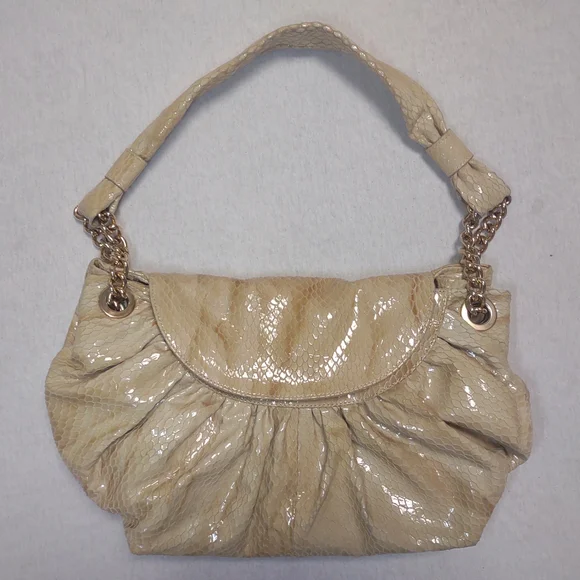 Stuart Weitzman Cream & Coffee Crocodile Embossed Y2K Hobo Bag| Gold Hardware - Picture 2 of 6